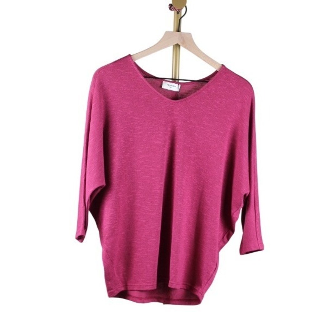 Sojourn Womens Magenta Pink V-Neck Batwing 3/4 Sleeve Knit Sweater Top Size SP